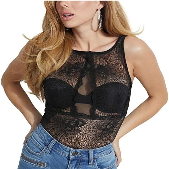 ✨ GUESS womens Rosaly Sleeveless Lace Bodysuit✨ - Picture 1 of 7